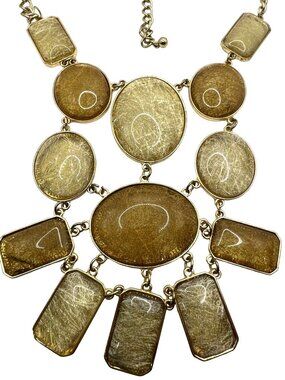 Earthy Statement Bib Necklace Acrylic Chunky Bead Neutral Tones Vintage